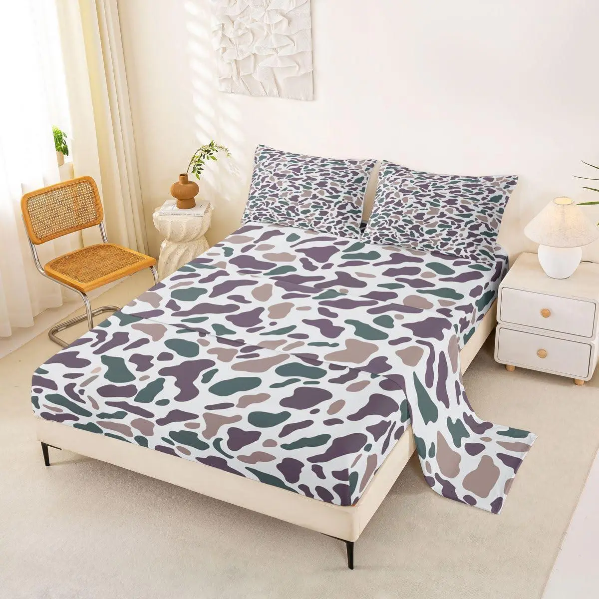Camo Bed Sheets Sets Green Brown Camouflage Bedding Set Wild Hunting Bed Sheet Set with 16-Inch Deep Pockets Farmhouse Cabin Rustic