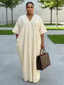 SANTORINI STRIPED LINEN DRESS (YELLOW)