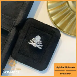 [ASM-R105] Fashion New Design S925 Silver 1.5ct D VVS1 Moissanite Pear Shaped Moissanite Crown Rings for Women