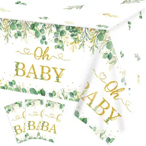 3 Packs Sage Green Tablecloth - Eucalyptus Leaf Table Baby Shower Sage Green Decorations - Oh Baby Baby Shower Decorations - 54 x 108 Inch