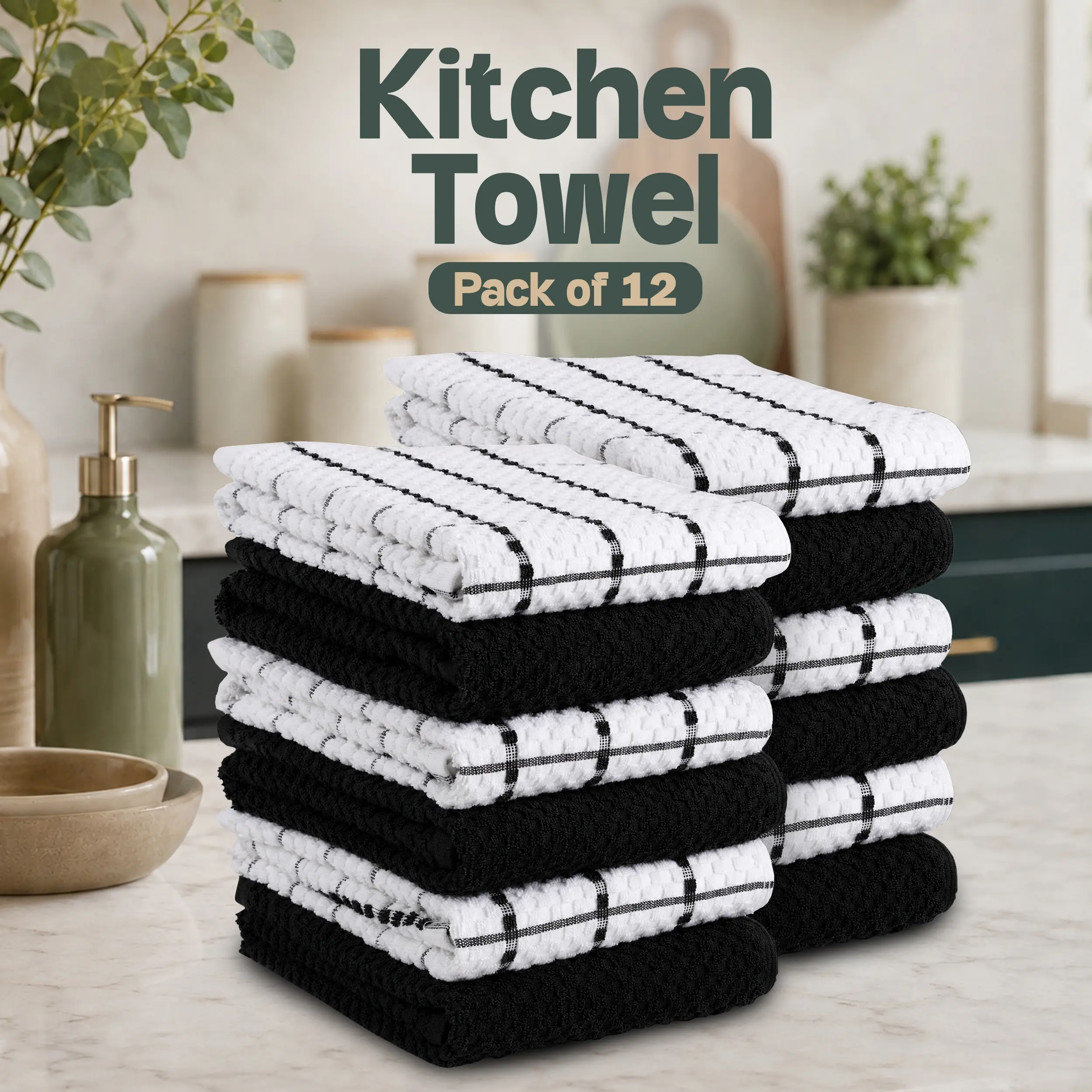 Kichly Solid Kitchen Towels Set - 15x25 In, 100% Ring Spun Cotton, Super Soft, Water Absorbent for Dishes, Tea Use