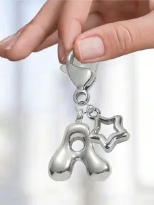Bubble Letter Keychain With Hollow Star Charm, Shiny Alloy A-Z Initial Bag & Backpack Pendant, Cute Key Ring Accessory For Women, Must-Have For Fashionistas,Perfect For Wedding Season, Back To School Gifts, Graduation Gifts, Birthday Gifts, Party Gifts