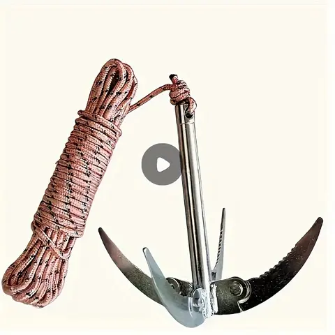 4-Claw Folding Iron Fishing Anchor - Corrosion-Resistant Outdoor Fishing Equipment, Fisherman Accessory with Water Grass Knife, Includes 393.7in Rope, Removes Surface Floating Objects for Docking & Anchoring