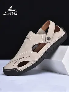 Men's Handmade Beach Sandals, Summer Casual Breathable Slip-On Shoes, Soft Sole Non-Slip Outdoor Hiking Water Shoes