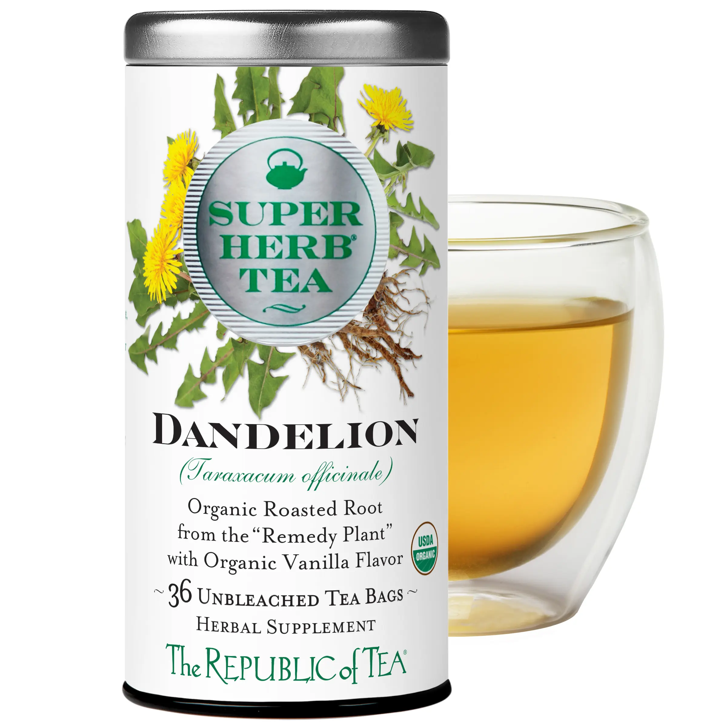 The Republic of Tea Organic Dandelion Superherb Herbal Tea, Tin of 36 Tea Bags