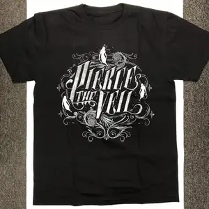 Pierce The Veil Vintage Floral Logo Graphic T-Shirt, Black Cotton Crew Neck Tee, Unisex Rock Band Streetwear Top for Emo Pop Punk Fans, Ideal for Concerts, Daily Wear & Music Events