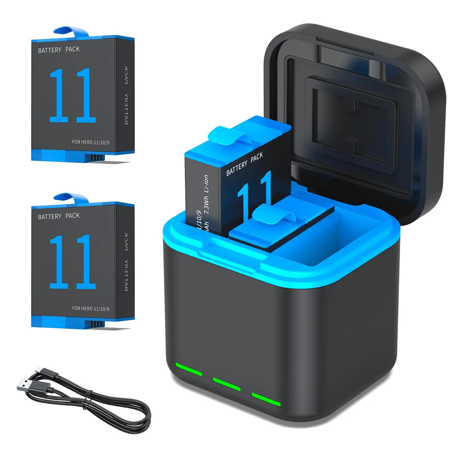 Rechargeable Battery with Charging Case, Larger Capacity 5V 3A 1900mAh Battery Pack for Hero 11/10/9 Series, Durable Camera Accessories