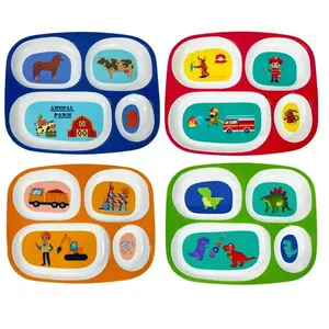 4E's Novelty Durable Kids Dinnerware Set – Boys Plates with Fun Designs, Portion Control & Utensils
