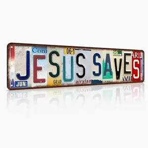 Metal Sign 16x4 Inch Aluminum Wall Decor - "JESUS SAVES" Vintage License Plate Style Christian Wall Art, Religious Home Decor for Home & Church Home Decoration Traditional
