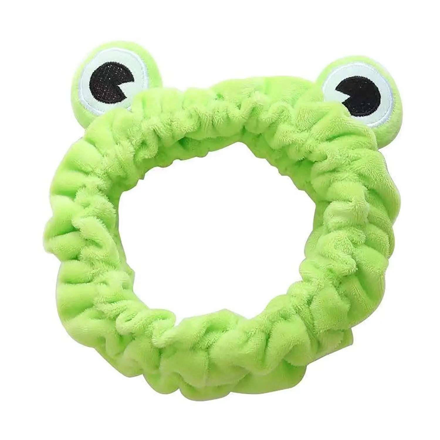 Women's Green Frog Eye Elastic Microfiber Towel Makeup Headband - 1 Size, Absorbent Reusable Cute Accessory for Spa Skincare, Beach Use, Fun Birthday Gifts (1 Pack)
