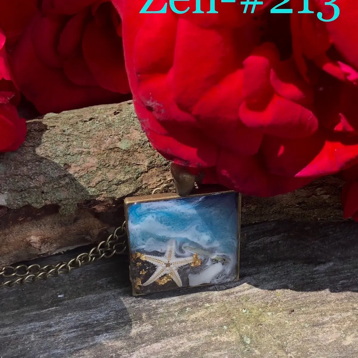 Necklace with a Real Starfish, Red Coral, Sand from Cocoa Beach, FL and Rosemary