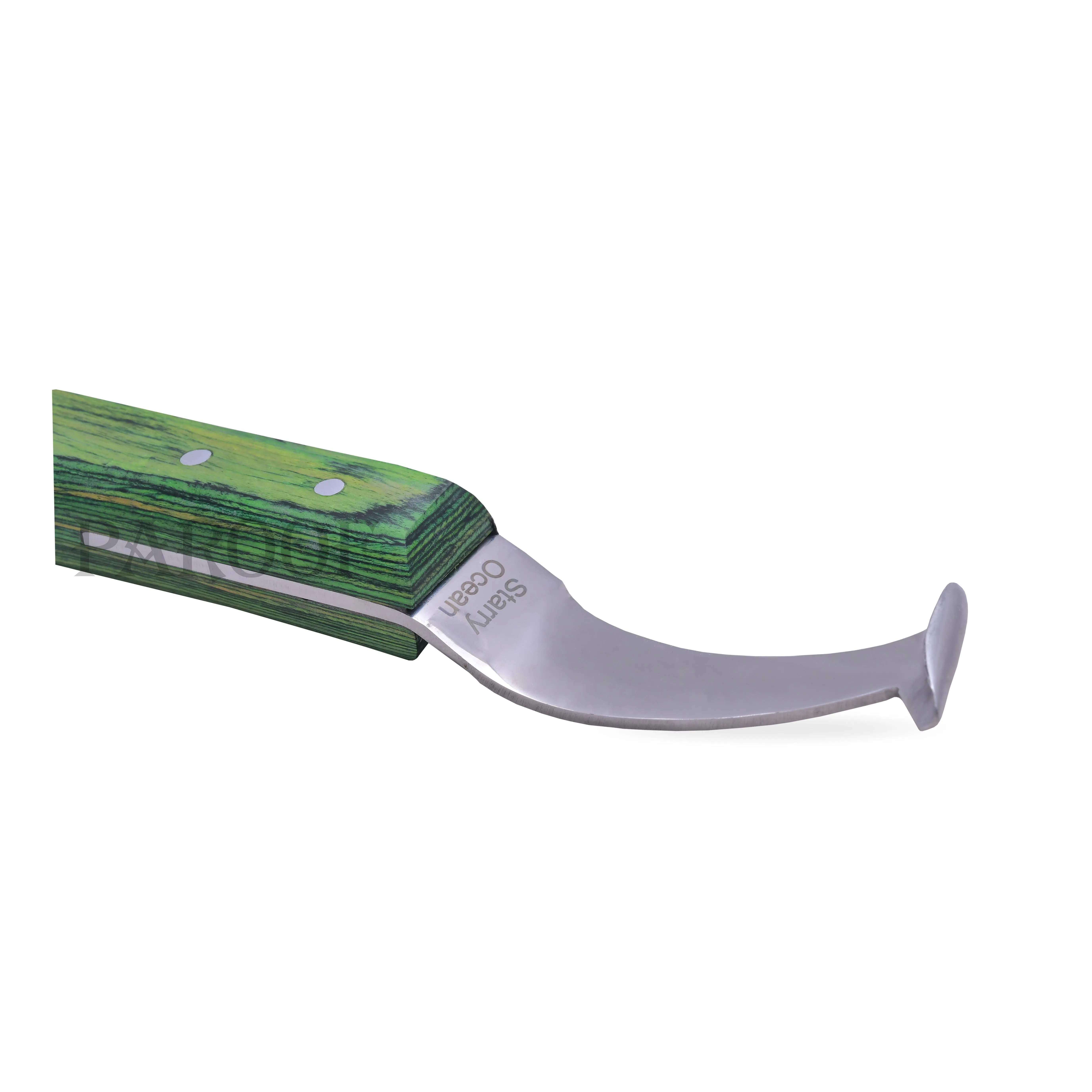 Farrier Hoof Knife Green Handle with Brass Horseshoeing Topper Right Handed Precision Hoof Grooming