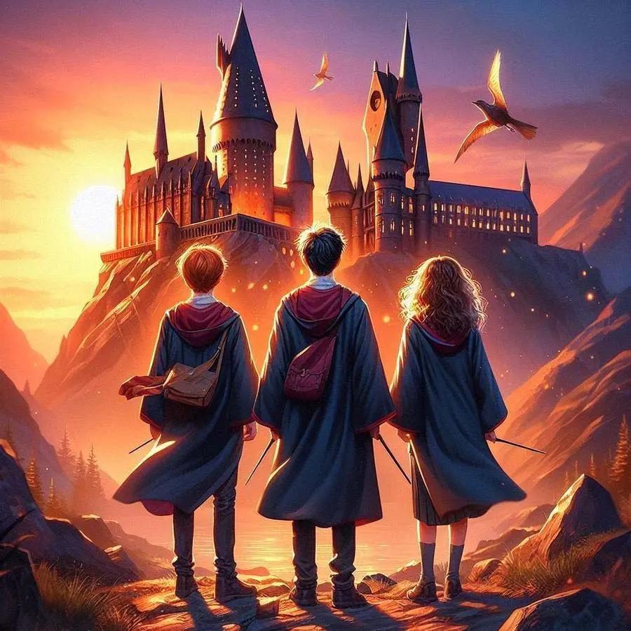 1pcs 5D DIY handmade diamond painting kit, 5D diamond art kit, DIY decoration, Magic Castle, Trio, Sunset diamond painting set full round diamond DIY, mosaic, diamond art, DIY art home decor, suitable for Halloween and Christmas.