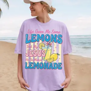 Life Gave Me Lemons But My Jesus Makes Lemonade Shirt, Funny Christian Comfort Colors Tee, Faith Graphic T-Shirt, Cute Religious Shirt for Women & Men, Jesus Gift