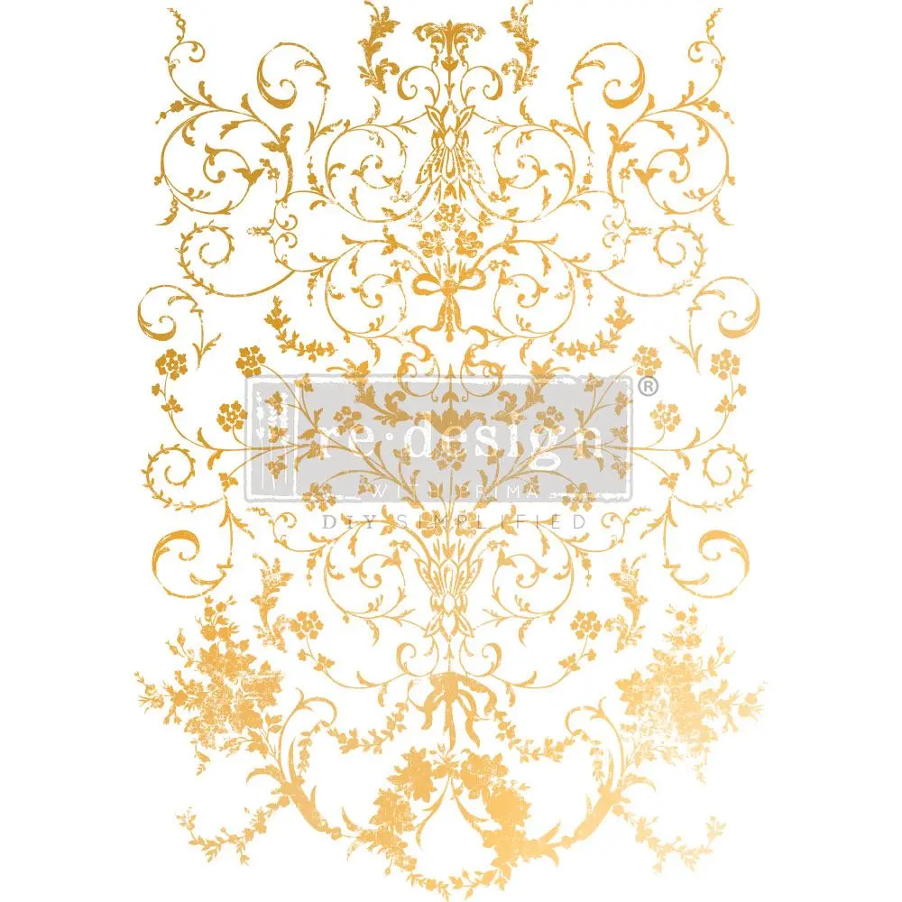Decor Transfers® Gold Foil Kacha - Manor Swirls - total sheet size 18"x24", cut into 2 sheets