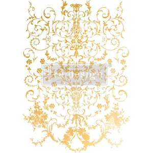 Decor Transfers® Gold Foil Kacha - Manor Swirls - total sheet size 18"x24", cut into 2 sheets