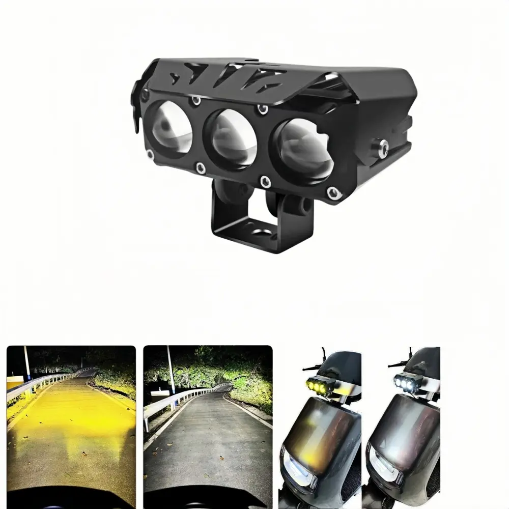 Dual-Color Laser Cannon LED Fog Lights with Headlight Bracket, Bolt-On High-Low Beam Offroad Pods, Amber Wide Driving Lamps, Universal Fit Vehicle Roof/Bumper Mount Accessories with Mounting Hardware