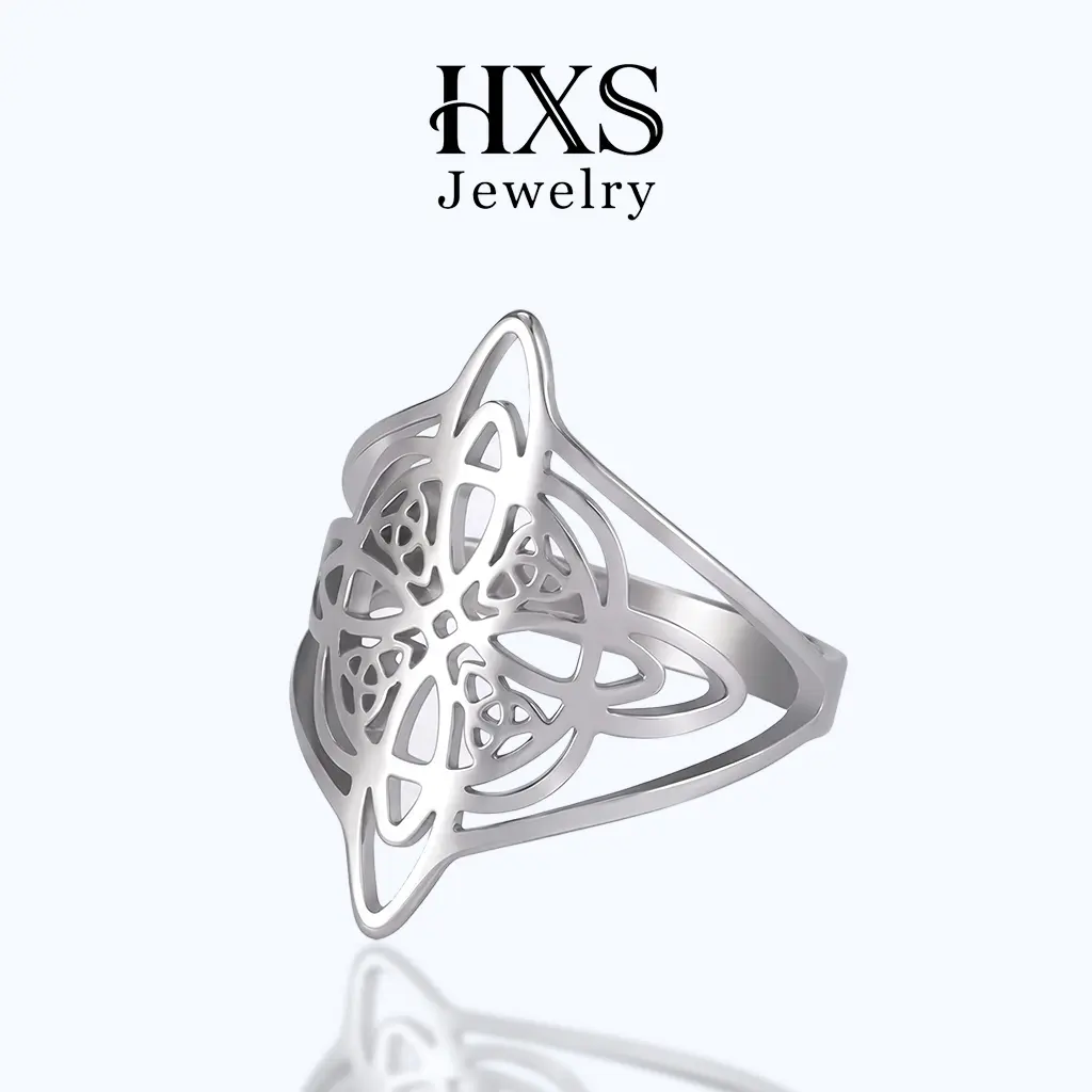 Women's S925 Sterling Silver Wiccan Pentagram Celtic Witch Knot Ring - Hollow-Cut Irish Protection Amulet, Vintage Gothic Unique Rings, HXS Witchcraft Jewelry for Female Adults, Daily & Witchcraft Party Wear