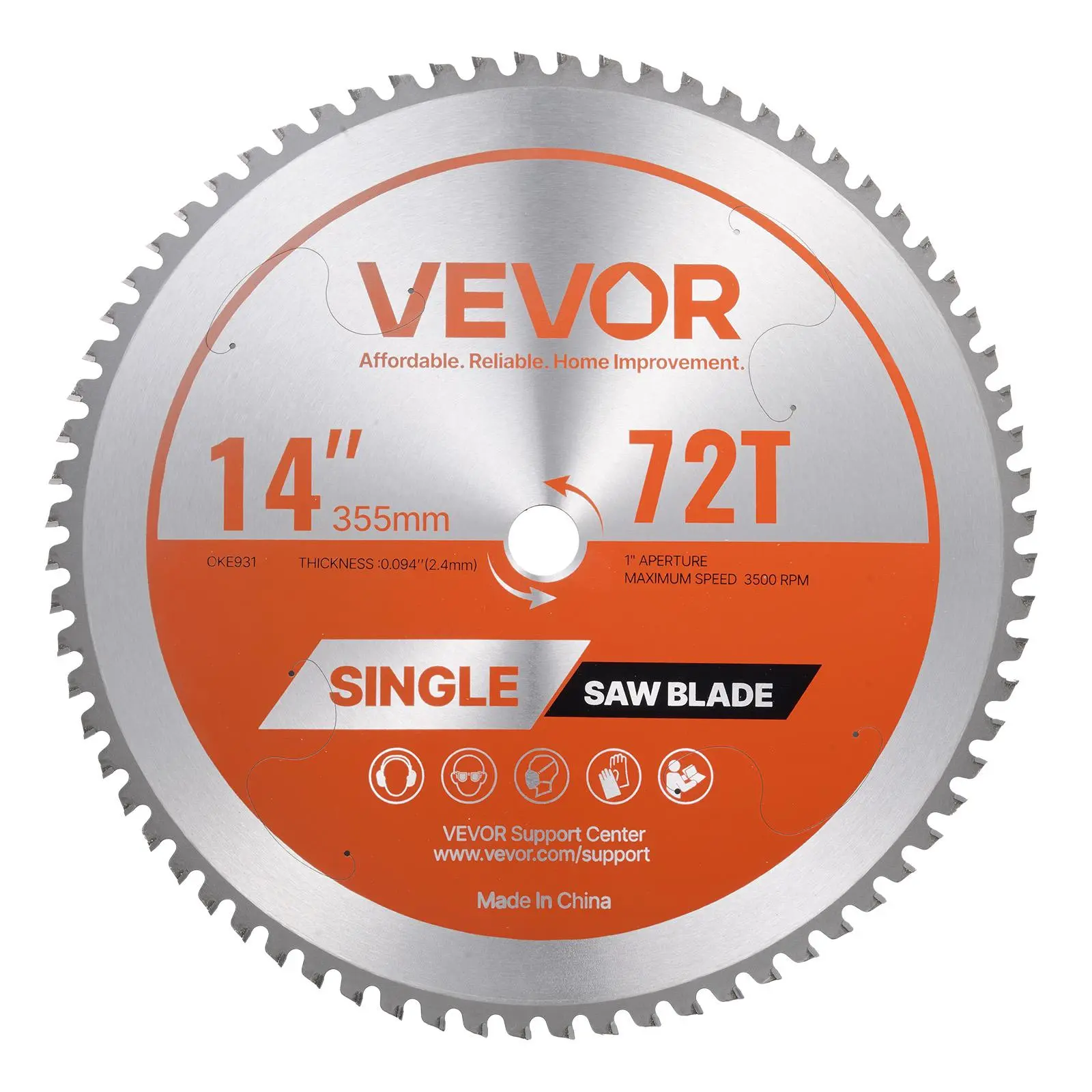 【DealsForYouDays】VEVOR 14 inch Metal Cutting Tool, 72-tooth Precision Alloy Steel Circular Saw Blade, 25.4 mm Arbor Mount, 3500 rpm, Fine Finish, Noise-Reducing Heat Vents, Fewer Sanding Passes, for Construction, Home Improvement