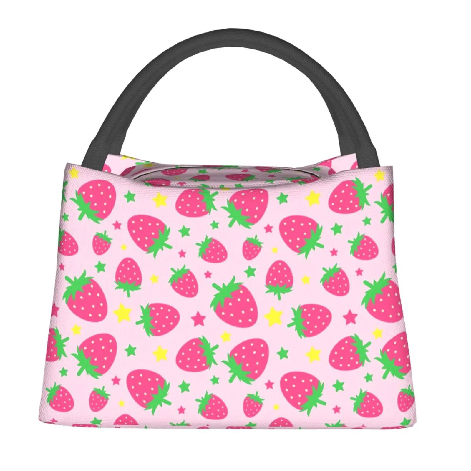 Lunch bag for men and women, reusable hand-held insulation bag,strawberry and star pattern, is an essential item for outdoor camping and daily commuting. It is made of safe and durable insulation material, with a portable and stylish design