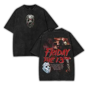 Friday the 13th Horror Movie Washed T-shirt, Horror Halloween TShirt, Jason Voorhees Shirt, Scary Movie, Streetwear, Men Gifts