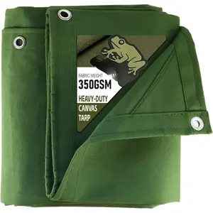 10x24 ft Canvas Tarp with Rustproof Grommets, Heavy Duty Multipurpose Tarpaulin Cover for Canopy Tent, Roof, Camping, Woodpile-Green
