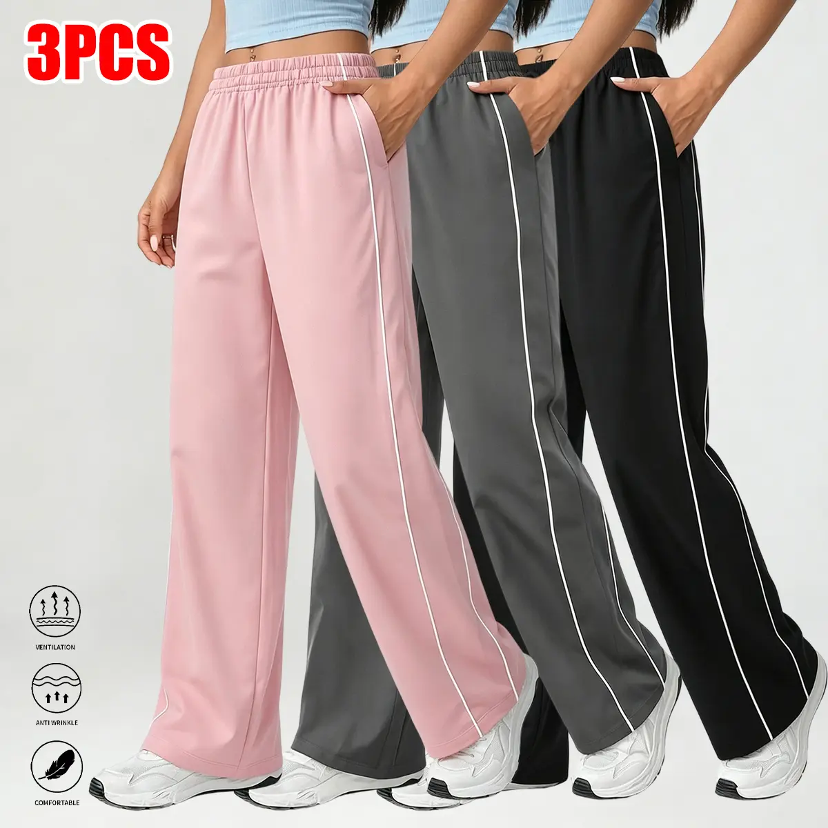 Women’s casual athletic pants, simple straight-leg fit — suitable for sports/fitness and casual gatherings; women’s bottoms, women’s clothing; essential long pants for spring and autumn; 2026 new arrival; summer wins, summer vibes