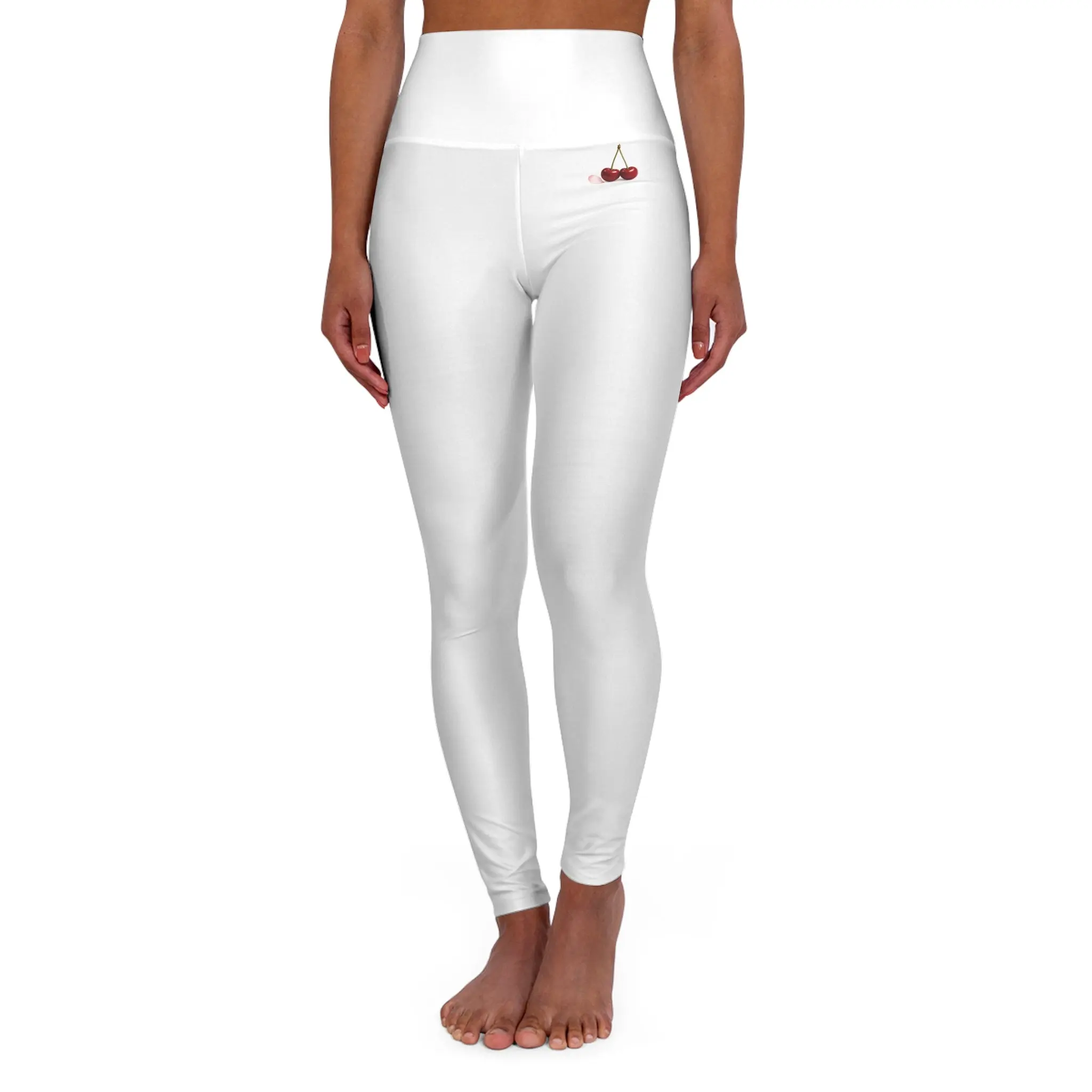 Cherries Blossom High-Waisted Yoga Leggings — Floral Cherry Print