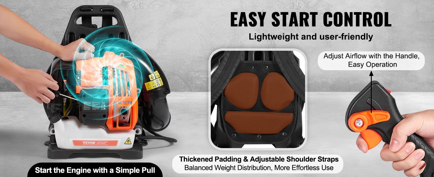 VEVOR Backpack Leaf Blower, TikTokShopBlackFriday, 52CC 2-Cycle Leaf Blower with 1.37L Fuel Tank, 480CFM Air Volume 175MPH Speed, Ideal for Lawn Care, Leaf Cleaning, and Snow Removal