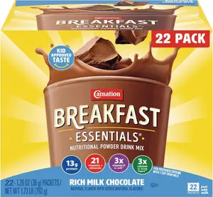 Carnation Breakfast Essentials Powder Drink Mix, Rich Milk Chocolate, 22 Count Box of 1.26 Ounce Packets