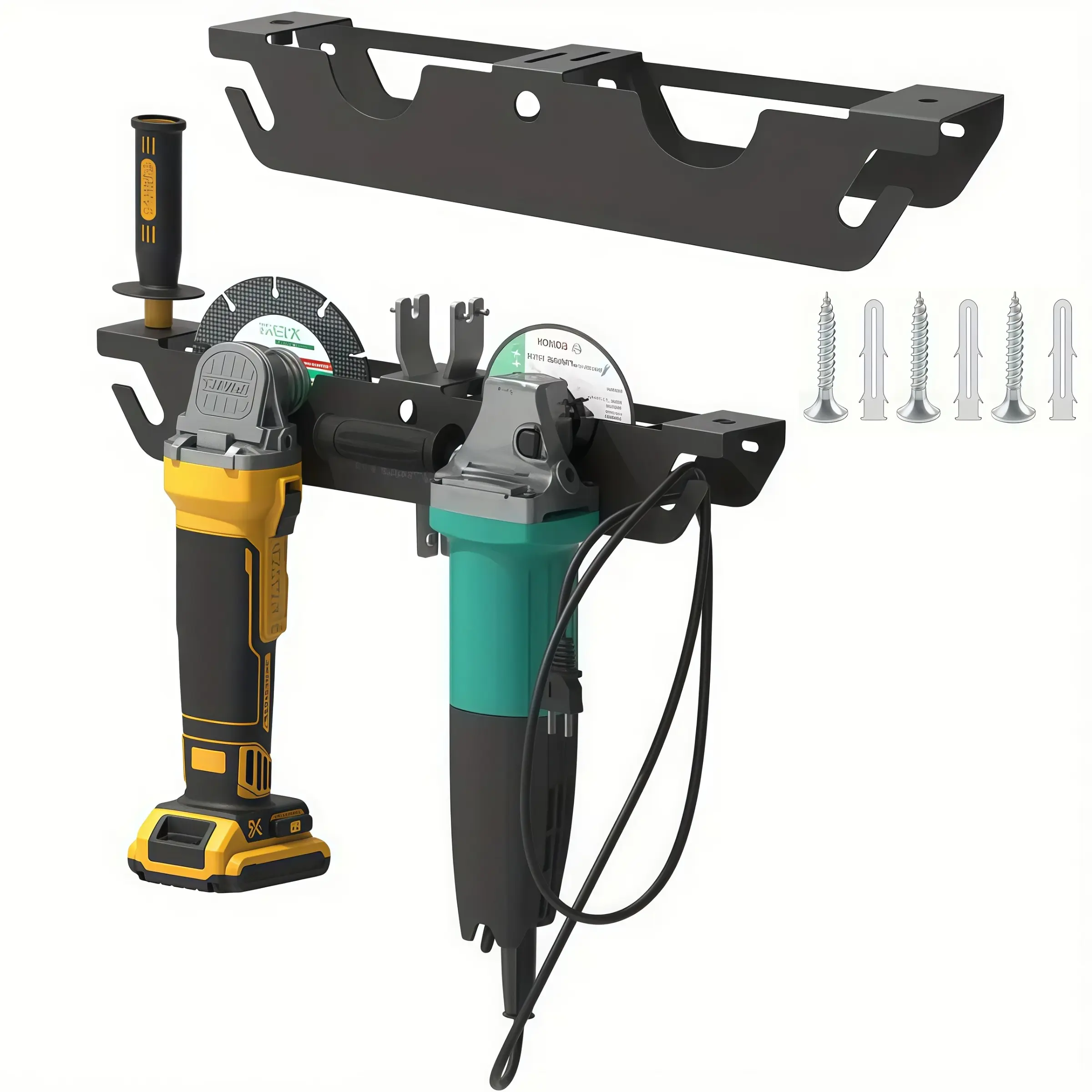 Modern metal angle grinder bracket has two slots for wall mounting, suitable for home storage needs. Suitable for cutting, polishing machines, Angle grinding machine, garages, workplaces, shops and families