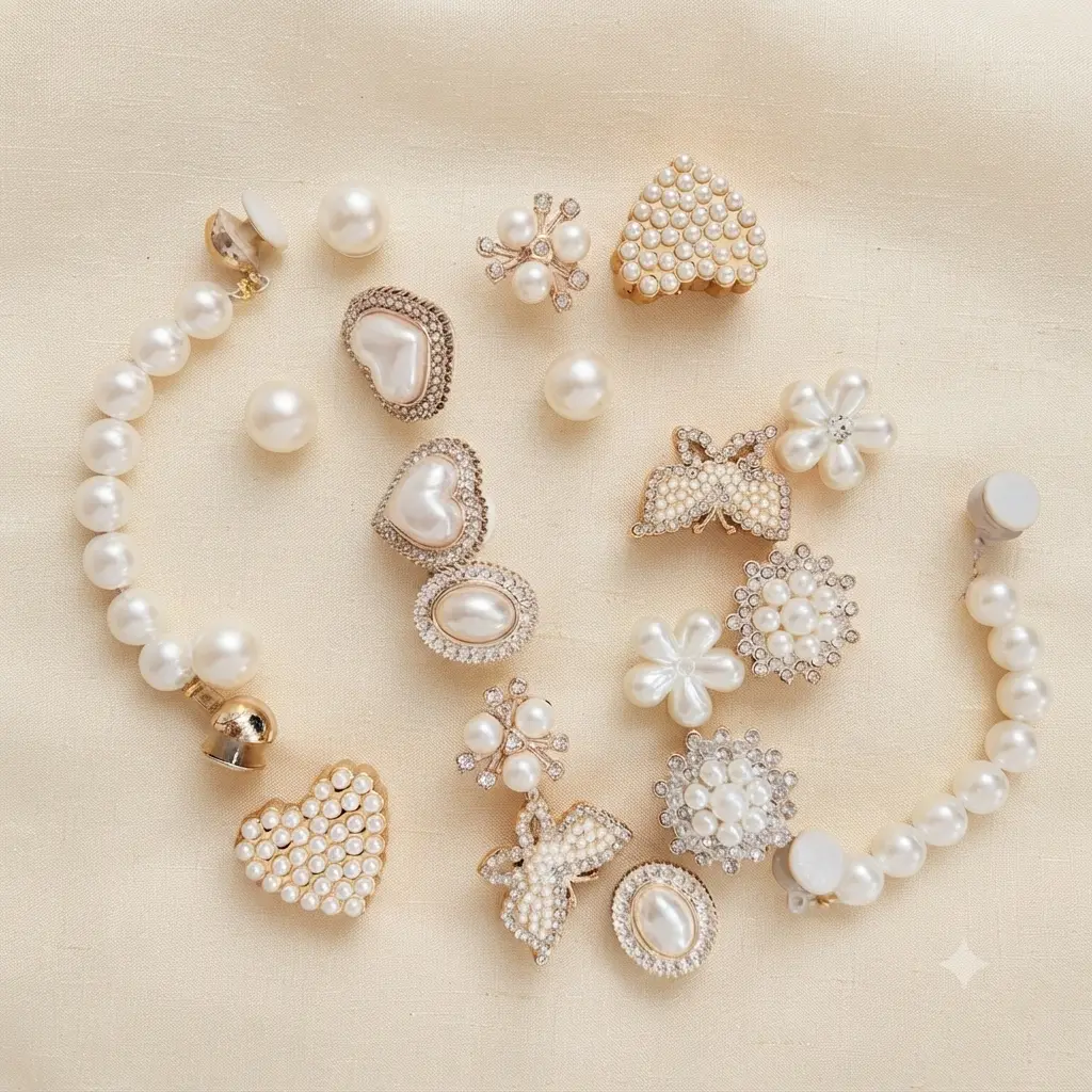 Bling Shoe Charms for Clogs – Sparkly Pearl Flower & Rhinestone Shoe Charms with Bling Chain. Cute Shoe Accessories for Women & Girls, Crystal Clog Decorations, Stylish DIY Shoe Decor for Parties, Birthdays & Everyday Wear. Perfect Gift Idea.