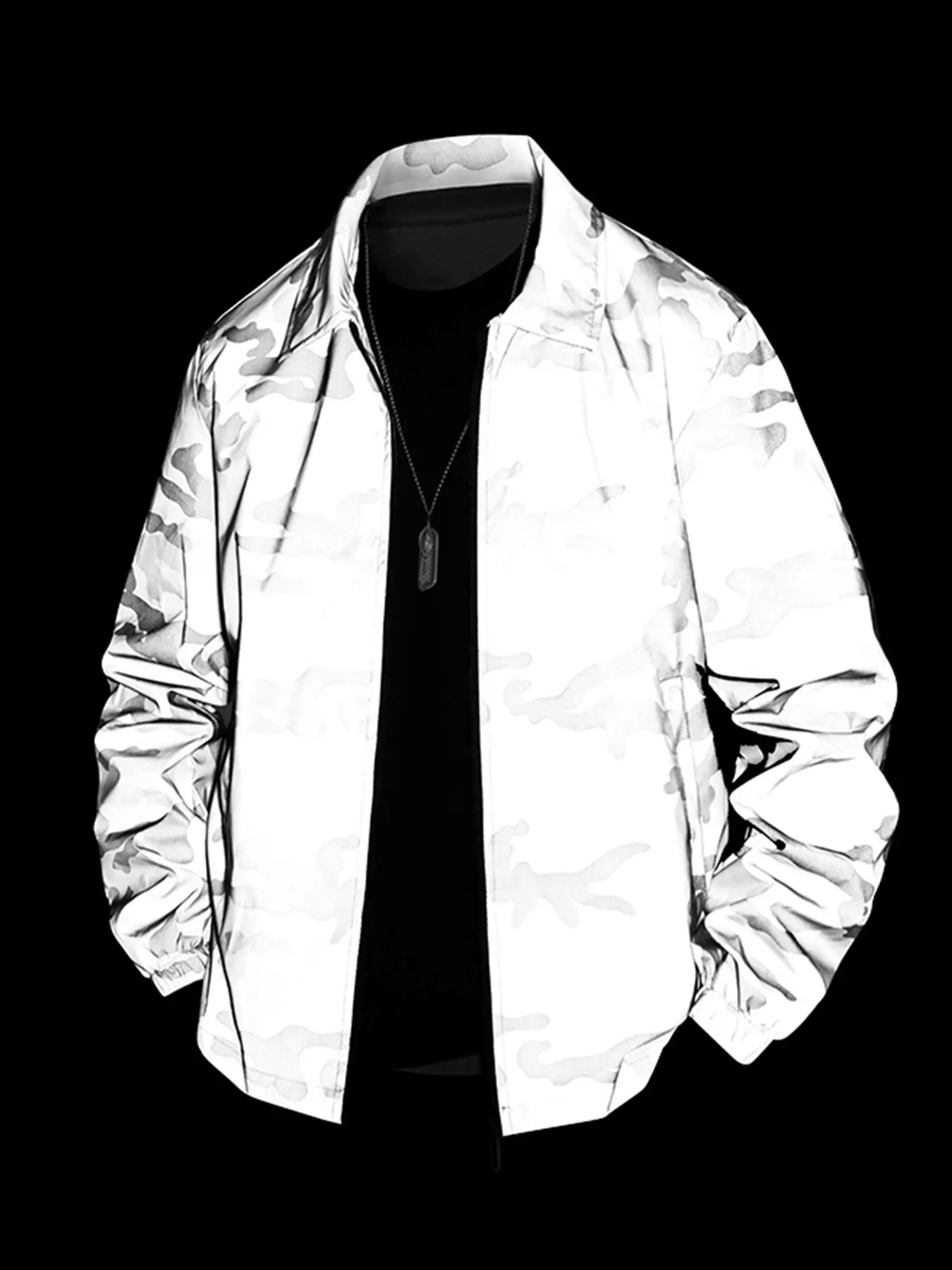 New Men's Reflective Sports Jacket, Athlete Jackets, Outdoor Sport Reflective Coat, Night Reflective Series, Windproof Waterproof Collared Outerwear