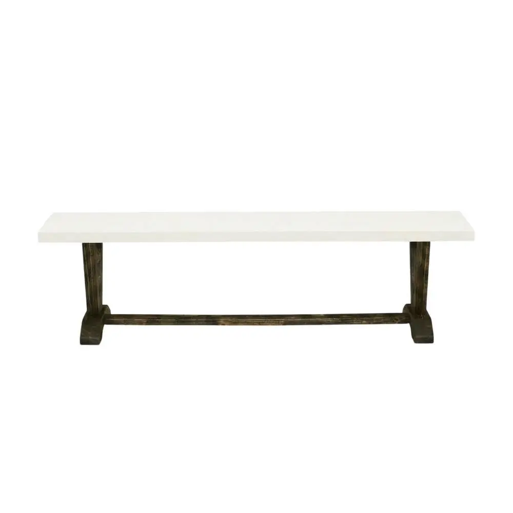 Furnifact Wooden Dining Bench with V-Style Base for Kitchen or Dining Room, White