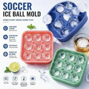 Food Grade Flexible Silicone BPA-Free Soccer Ball Ice Cube Tray, Slow Melting Large Ice Balls for Whiskey, Cocktails, Beverage Use