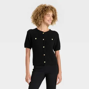 Women's Short Sleeve Lady Jacket Cardigan - A New Day Black M