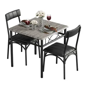 Small Dining Table Set for 2, 1 Table + 2 Chairs, 3 Piece Square Dining Table Set with Upholstered Chairs, Space-Saving Dining Table Set for Apartment, Studio, Kitchen, Small Space