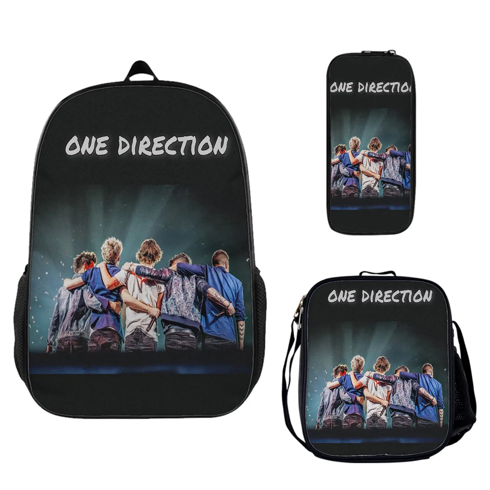 One Direction Large Capacity Backpack 3-Piece Set, School Bookbag with Insulated Lunch Box and Pencil Pouch for Teen Boys Girls, Lightweight Travel Daypack Birthday Gift for Fans c-170