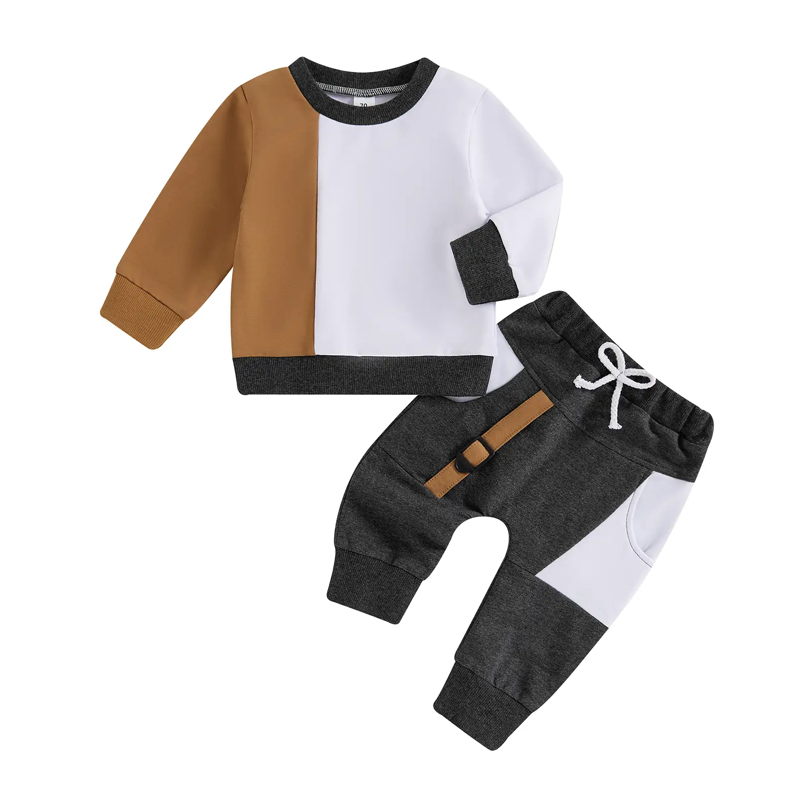Baby Boy 2Pcs Fall Outfits 6M-4T Long Sleeve Contrast Color Sweatshirt + Pants Set Spring Clothes Casual Cozy