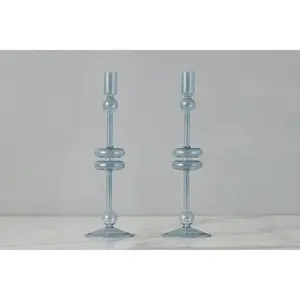 Denim Glass Candlestick Pair, Large