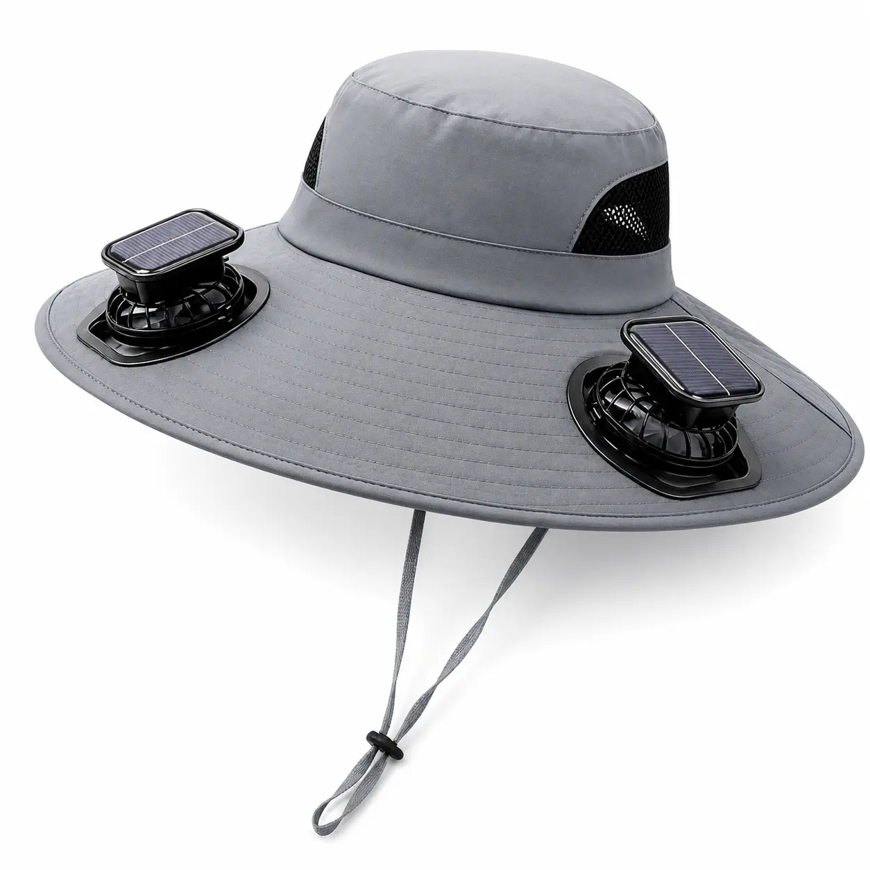 Solar Powered Fan Hat with Dual Cooling Fans, Wide Brim Breathable Sun Hat with Adjustable Chin Strap, Outdoor Fishing Hat for Gardening, Hiking, Camping, Beach and Summer Work