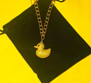 SippyDuc Duck Charm Necklace – Shiny Gold Chain with Sparkly Yellow Duck Charm