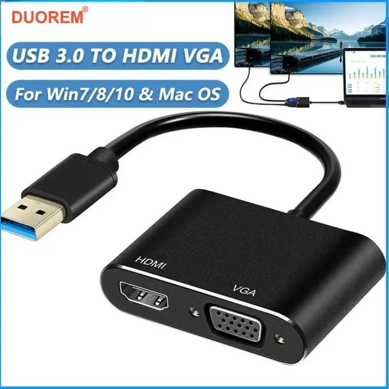 USB to HDMI Vga Adapter, Usb3.0 to Vga HDMI Converter, Supports 1080P Synchronous Output Monitor Display, Compatible with Windows 7/8/8.1/10, Computer, Portable Video Plug, Compatibility