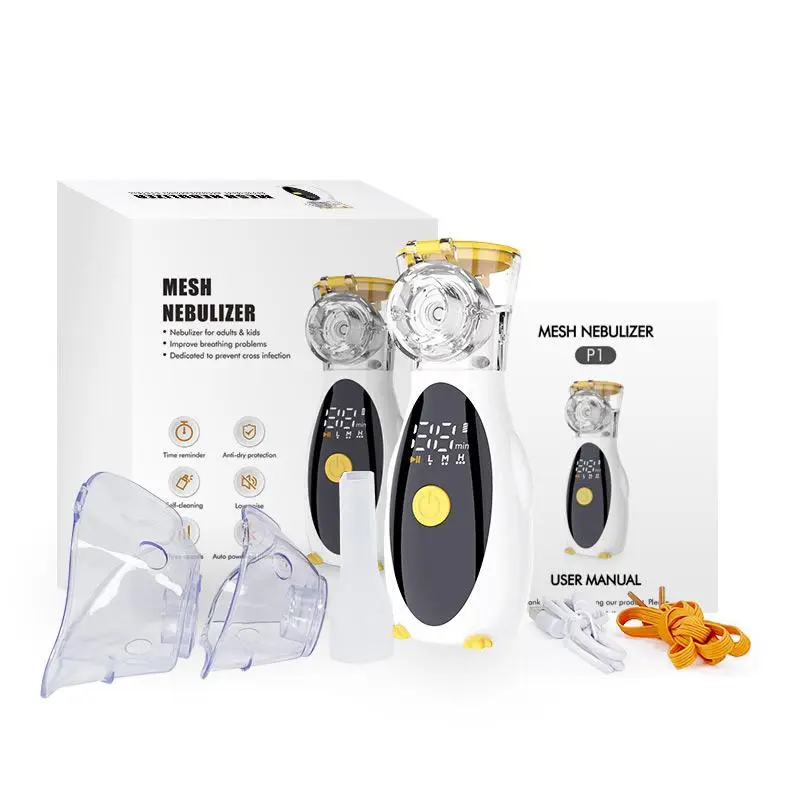 Portable Rechargeable Mesh Inhaler, 1 Count Handheld Quiet Operation Nebulizer with 3 Nebulizer Masks & Mouthpiece, Suitable for Home and Travel