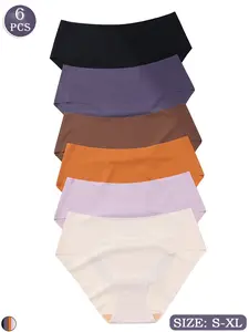 6 Pack Seamless Panties for Women, No Show Invisible Mid Rise Casual Briefs, Breathable Buttery Soft Stretchy Fit Laser Cut Underwear, Size S-XL