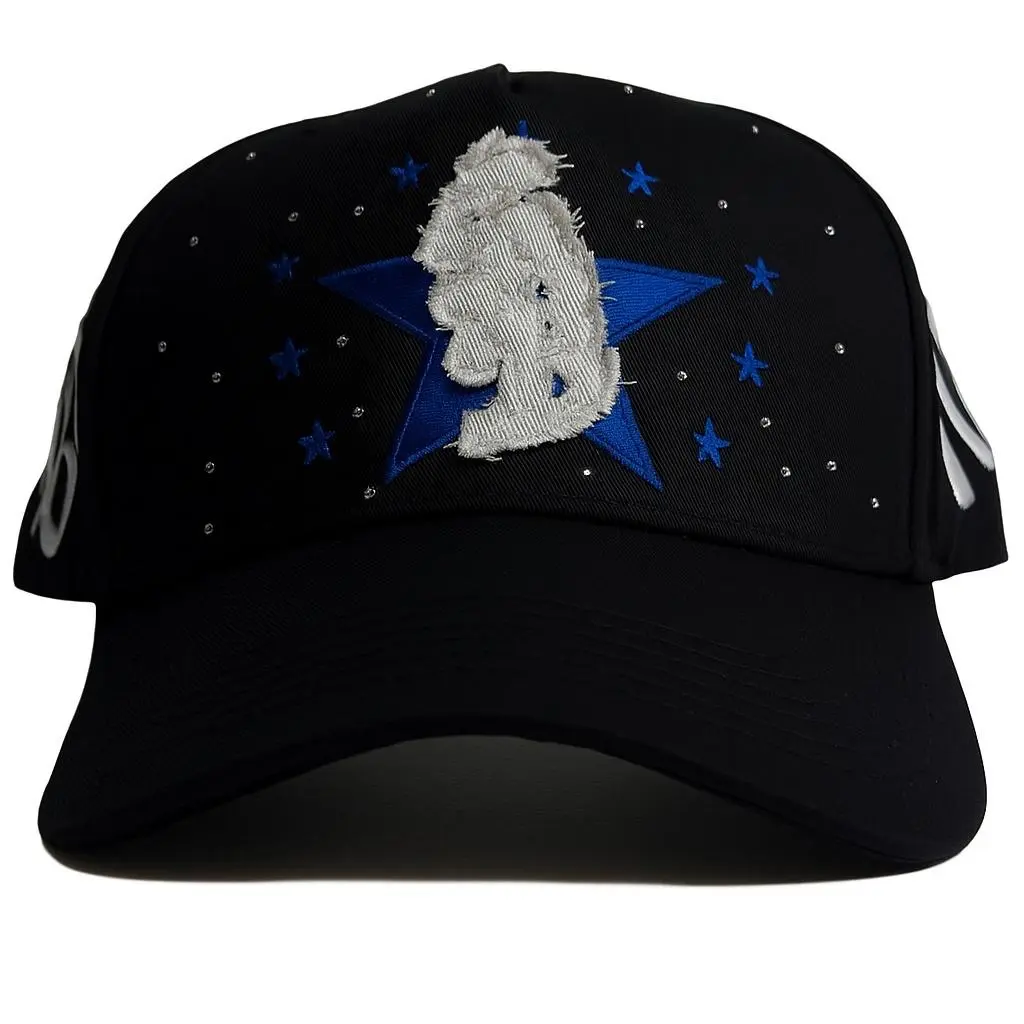 "SOB" Crystals Normal Type Hat with Star Design and Blue Accents