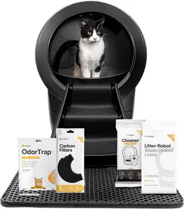 NHTDPLitter-Robot 4 Supply & Accessory Bundle by Whisker, Black- Automatic Self-Cleaning Cat Litter Box, Includes Litter-Robot 4, Mat, 3 OdorTrap Packs, 10 Liners, 30 Wipes, & 2 Carbon Filters
