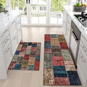 Bohemian Kitchen Mat Set, Soft Comfortable Non-Slip Design, Rectangular for Home Decor, Ideal for Kitchen Area, Boho Runner Rug