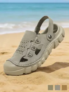 Men's Perforated Slingback Clog, Breathable Closed Toe Sandals, Non-Slip Two-Way Wear Slippers, Lightweight Vegan Leather Fisherman Shoes for Beach Hiking Travel, Retro Summer Athletic Outdoor Clogs, Big Size 11 12 13