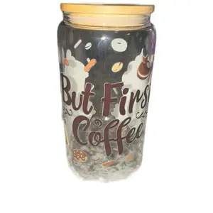 16 oz Glass Tumbler with Bamboo Lid & Plastic Straw Reusable Fashionable Design for On-the-Go Drinks Hand Wash Only